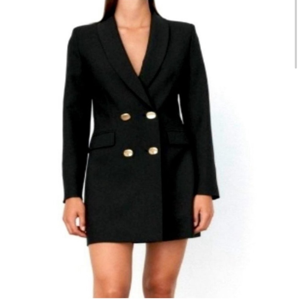 Zara Long Black Blazer Double Breasted with Gold Buttons - NWT - XS